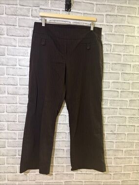 Reitmans Dark Brown Pinstripe Straight-Leg Trousers, size 16 petites